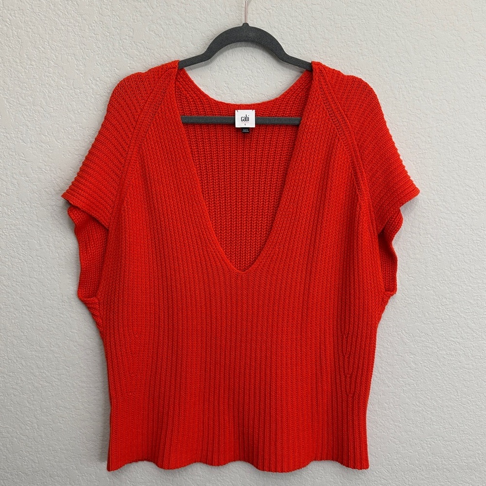 CAbi Ruby Red Orange Women’s Knit V-Neck pullover Sweater Vest size small